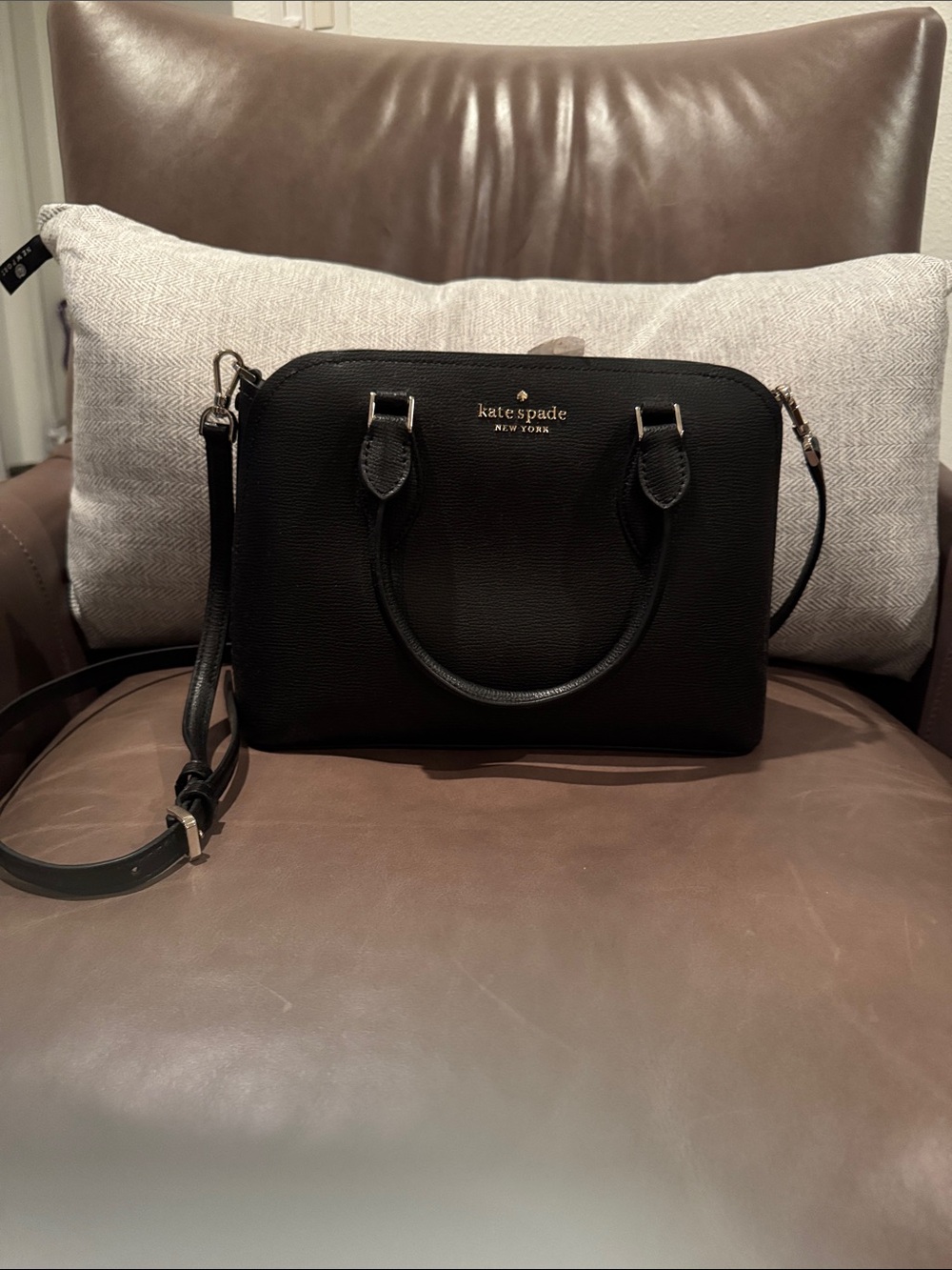 kate spade Black Leather Dome Satchel with Crossbody Strap
